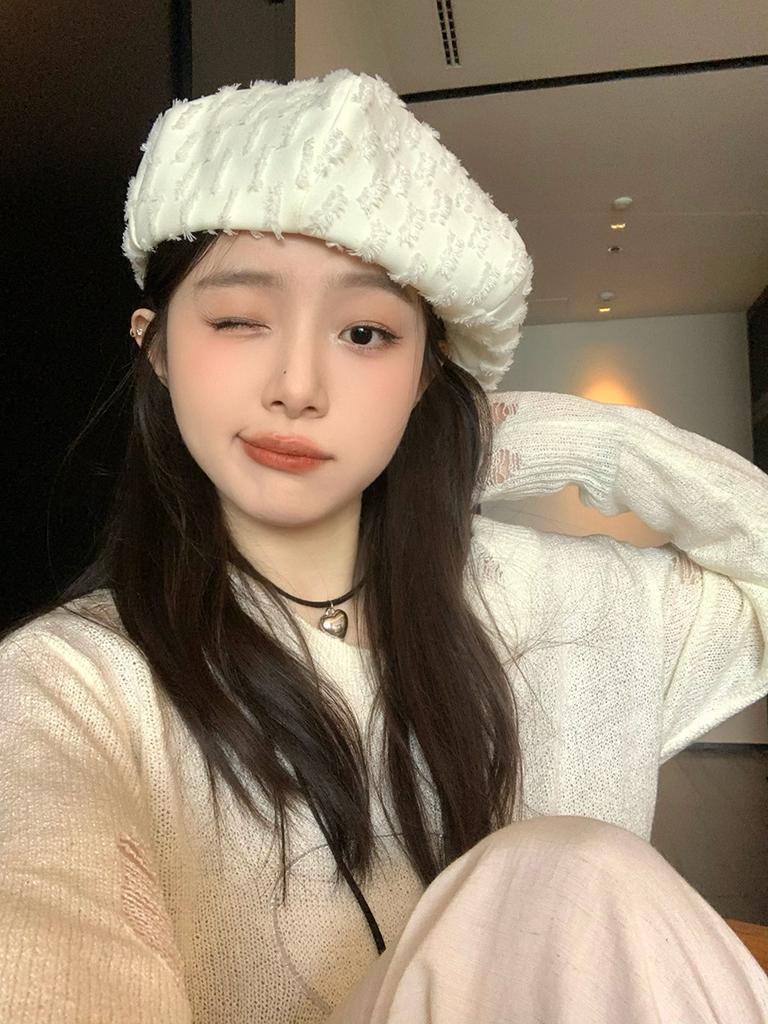 Sweet Sister Versatile Octagonal Hat Children Spring and Summer Thin Retro Rough Edge Y2k Simple Literary Beret