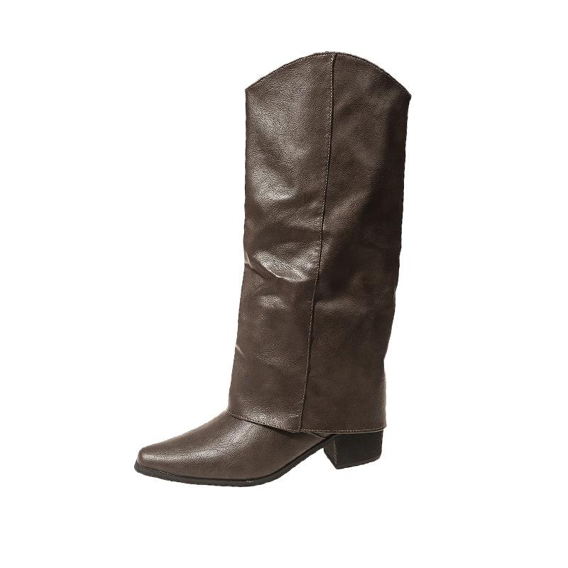 

Small Boots Versatile Western Cowboy Boots Autumn and Winter French Boots Retro Tall Pant Boots Knight Boots 42 хаки