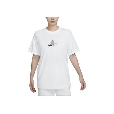 Nike Sportbekleidung Künstlerkollektion Florales Logo Grafik Rundhals T-Shirt Damen T-Shirts Weiß HF4684-133