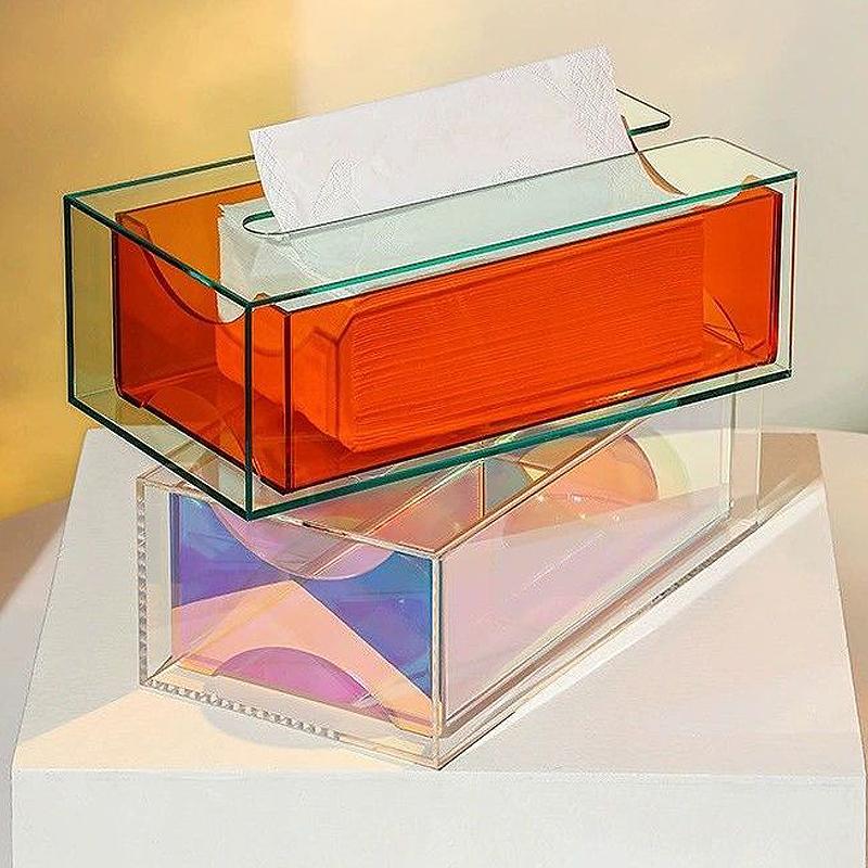 Luxury Acrylic Drawer Tissue Box Living Room Desktop Transparent Rainbow Napkin Box Ins Style Home Creative Bathroom Storage