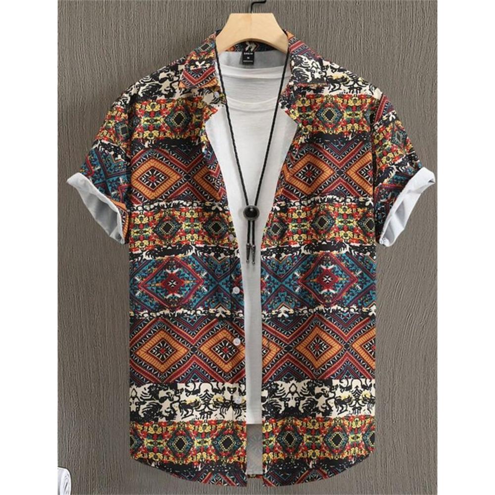 Hawaiihemd für Herren, Cashew-Blumendruck, kurzärmelig, für Strandurlaub, lässige Herrenkleidung, Vintage, lockeres Übergroßes Herrenhemd 4XL black