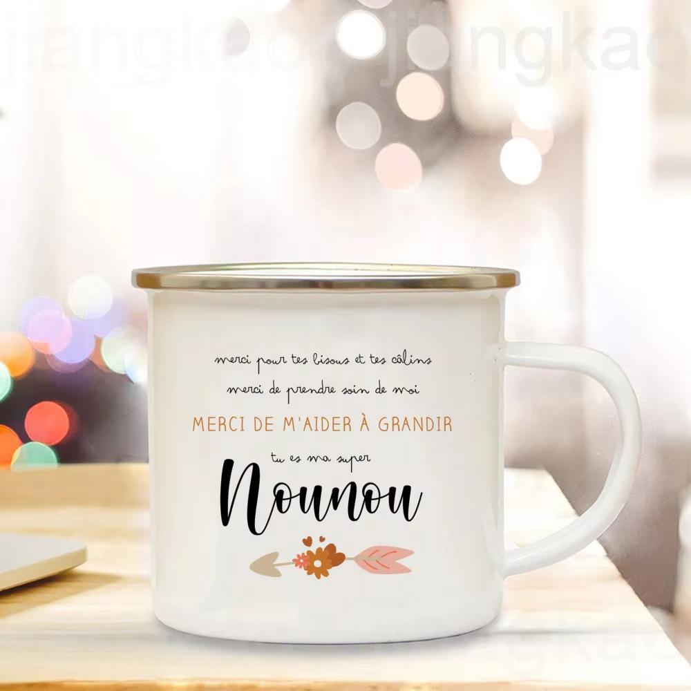 Thank You for Pampering Me Nanny Printed Mugs Creative Coffee Cups Drinks Water Cup Enamel Mug Handle Drinkware Gift for Nounou