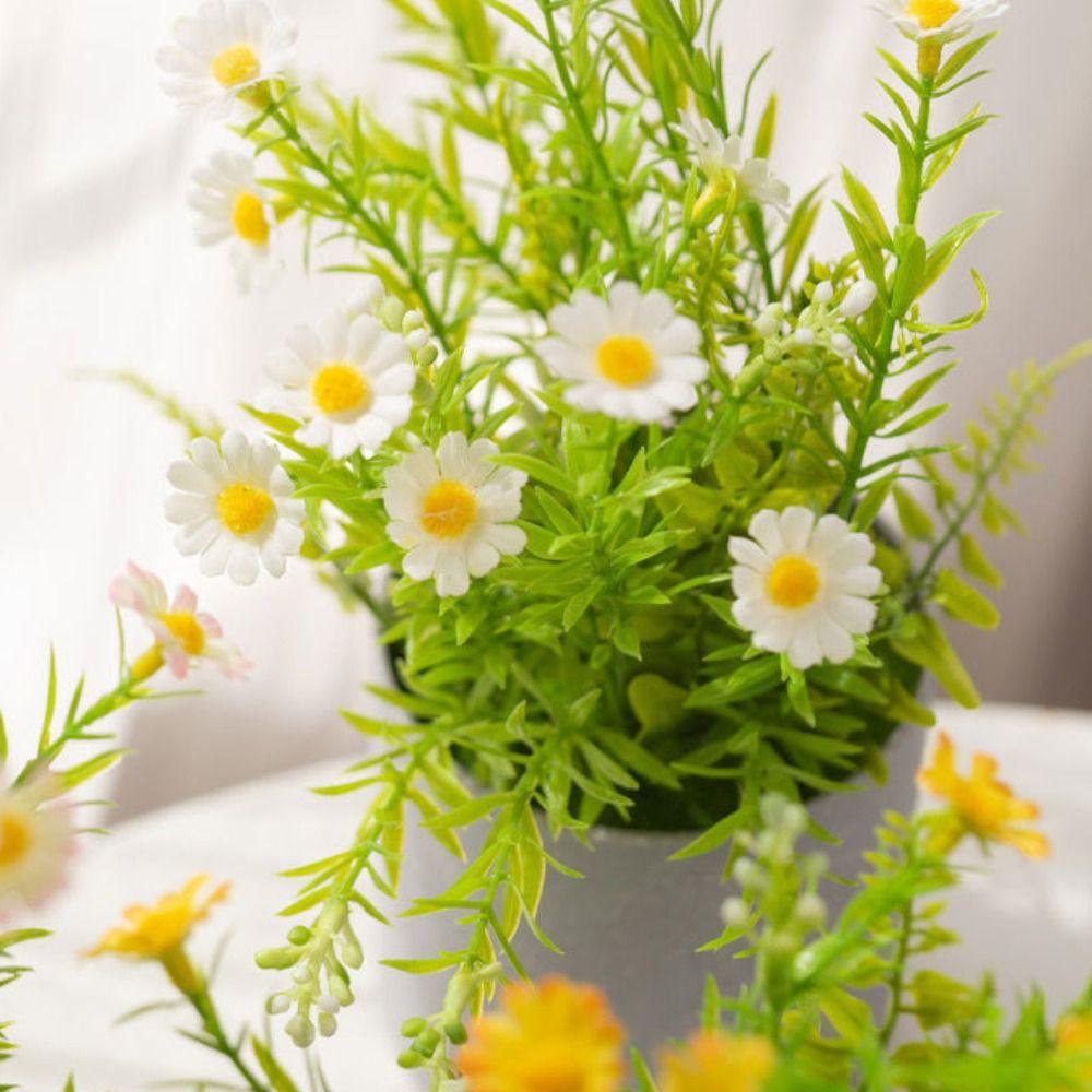 Realistic Artificial Daisy Potted Lifelike Real Touch Faux Flower Potted No Watering with Flowerpot Fake Chrysanthemum