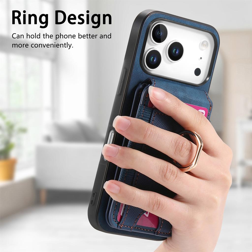 For iPhone 17 Pro Case Compatible with MagSafe Leather Back Cover with Detachable Card Holder Kickstand