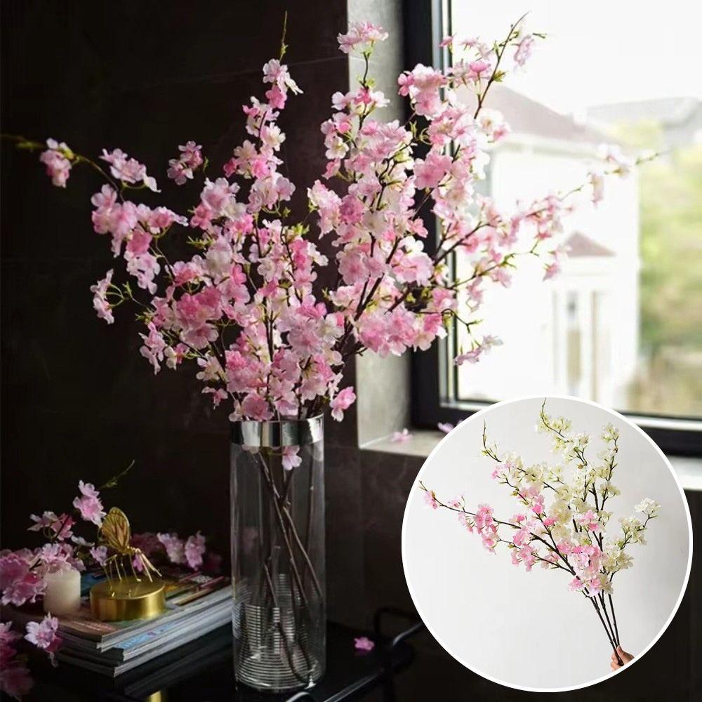 Durable Decorative Realistic Floral Artificial Cherry Blossom DIY Vase Arrangements Fake Cherry Blossom Silk Flower Wedding