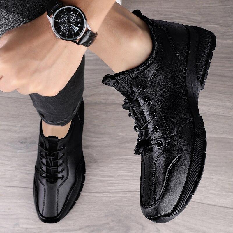 Men's Sneakers Genuine Leather Flat Shoes Fashion Handmade Sewing Shoes Men Plush Shoes Moisture Proof Outdoor Casual Shoes Men Footwear