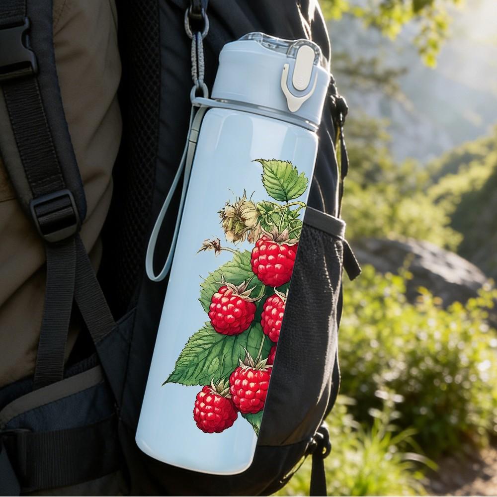 1PC Red Berry Fruit Branch Plant Print 750ml Color Plastic Sports Water Bottle Leakproof Flip Straw Lid Suitable for Sports Office Home Use