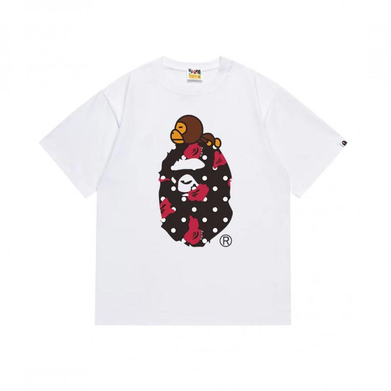 Mens Streetwear Oversized Cotton Tee With Camo Shark Ape Graphic Print Casual T-Shirt