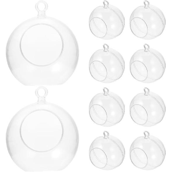 Housoutil 10Pcs Hanging Tealight Candle Hoder Hanging Glass Globe Orbs Plant Terrariums Wedding Candle Holder Candlestick for Christmas Ornaments