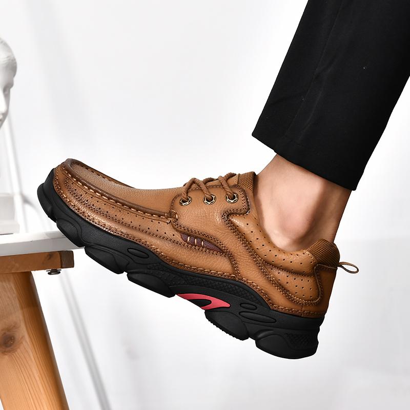 Fashion Handmade Mens Casual Leather Shoes Fashionable Driving Shoes Breathable Comfortable Men Slip On Flats Versatile Business Loafers