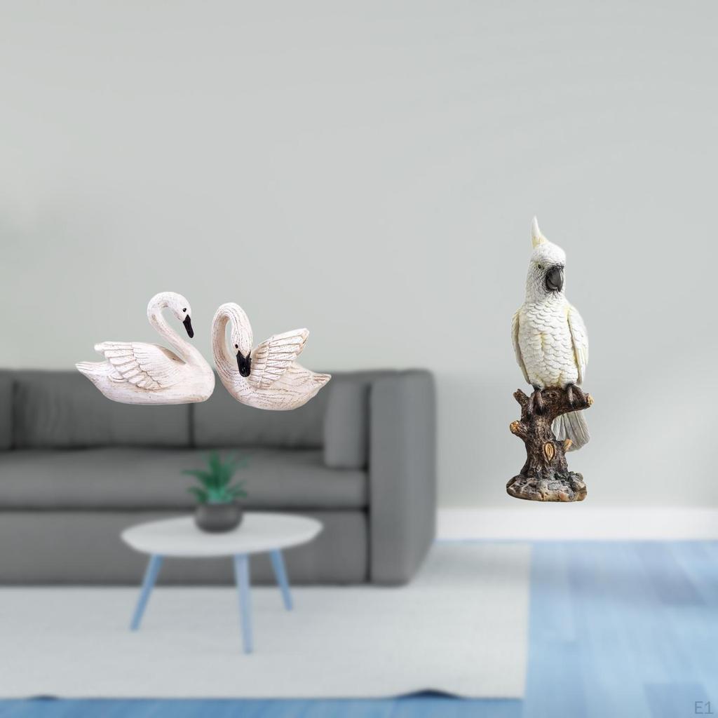 Resin Swan Parrot Sculptures Animal Figurines Decorative Statue Cake Topper Home Office Bedroom