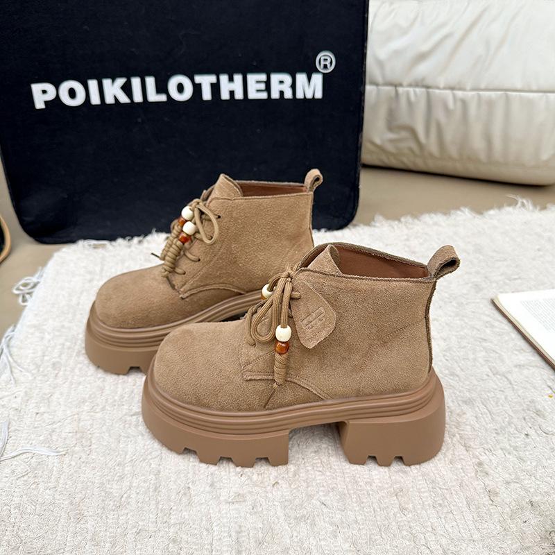 2025 podzim nové retro matné kožené Martensky dámské boty platforma muffin kulatá špička šněrovací lokomotivní boty kotníkové boty dámské