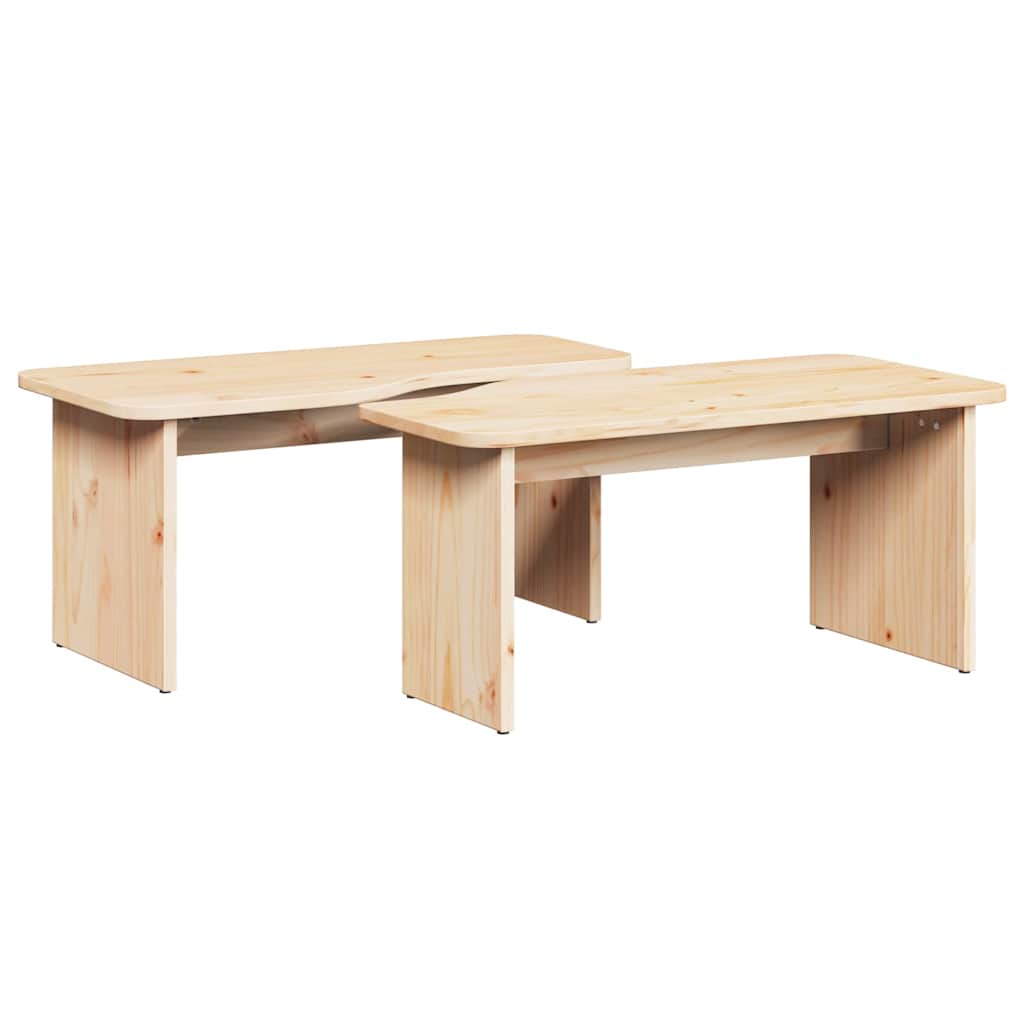 Coffee Table Set 2 pcs Natural Solid Pine Wood