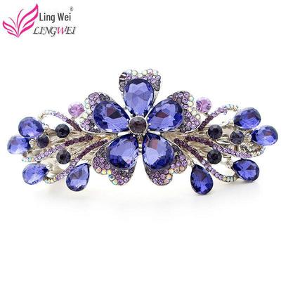 Koreanische Legierung Strass Blume Haarspange mit Feder für Damen