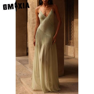 Women's Fashion Summer Spring Solid Color Print Sleeveless Suspenders High Waist Casual Dresses