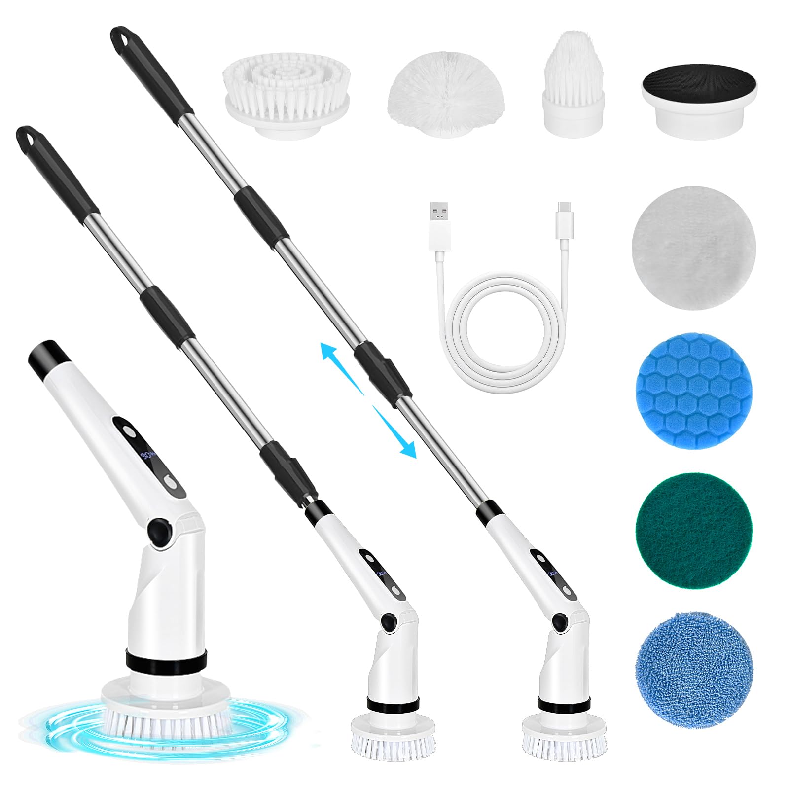 

Новейшая электрическая щетка для чистки ванны, беспроводная щетка для чистки ванны, 7 типов сменных щеток, аккумулятор большой емкости 5000 мАч, блокировка от детей белый