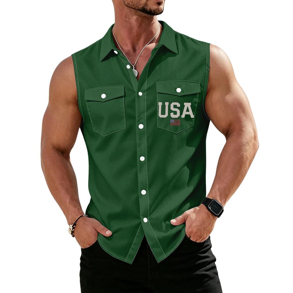 Men's Workwear Lapel Button-Down Vest Shirt - Lightweight Sleeveless Top