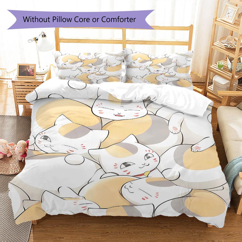 Natsume'sbook Pattern Bedding Quilt Set Quilt Cover Pillowcase Home Decoration Birthday Gift (1 * Duvet Cover + 2 * Pillowcase, Without Core)