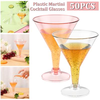50Pcs Plastic Champagne Glasses High Clarity Removable Wide Mouth High Footed Cups Party Wine Glass for Martini Cocktail Dessert