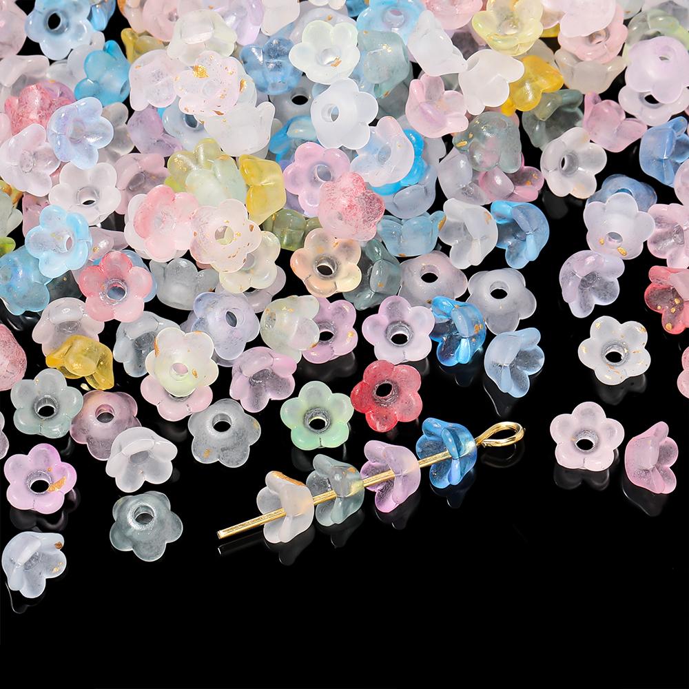 100pcs Gradient Color Flower Shaped Beads Caps Acrylic Spacer Beads for DIY Jewelry Earrings Bracelets Necklaces Making Findings