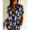 Women's Retro Geometric Striped Printed Button Short Sleeved Shirt with a Lapel Top, Summer Casual Short Sleeved Shirt