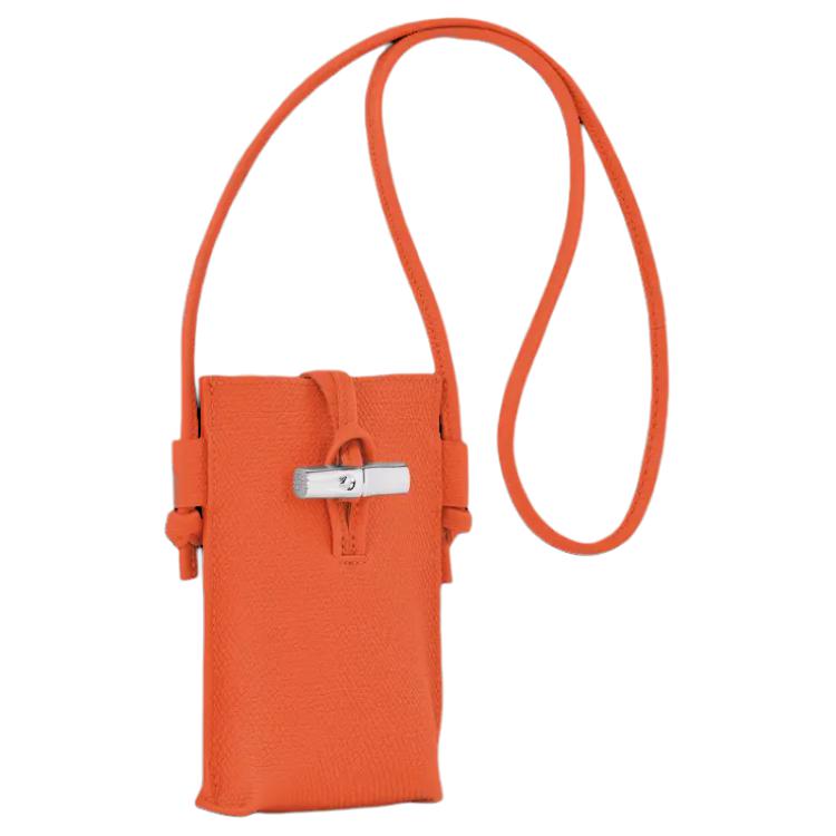 Longchamp Le Roseau Monochrome Stitching Detail Leather Shoulder Crossbody Phone Bag Women bags Orange 34180HPN017