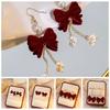 Red Long Tassel Chain Flocking Earrings NEW Bow Dangle Earrings  New Year Gift