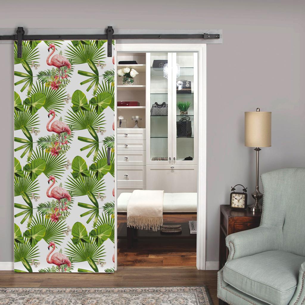Flamingo Peel And Stick Wallpaper Big Green Leaf & Butterfly Removable Self-Adhesive Living Room Decor