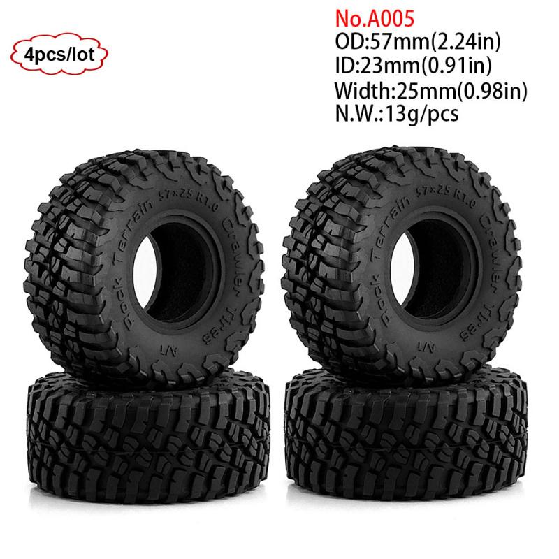 4PCS 1.0inch 57-67mm RC Crawler Tires Wheel Rim for 1/18 RC Rock Crawler Axial SCX24 Bronco AX24 TRX4M Defender FMS FCX18 FCX24