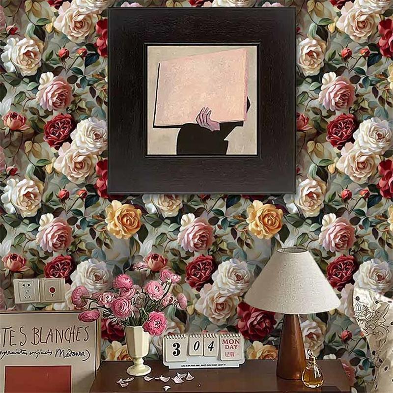 Vintage Floral Wallpaper Wainscoting Sticker Self-Adhesive Waterproof Moisture-Resistant Wall Decoration Renovation Upcycling