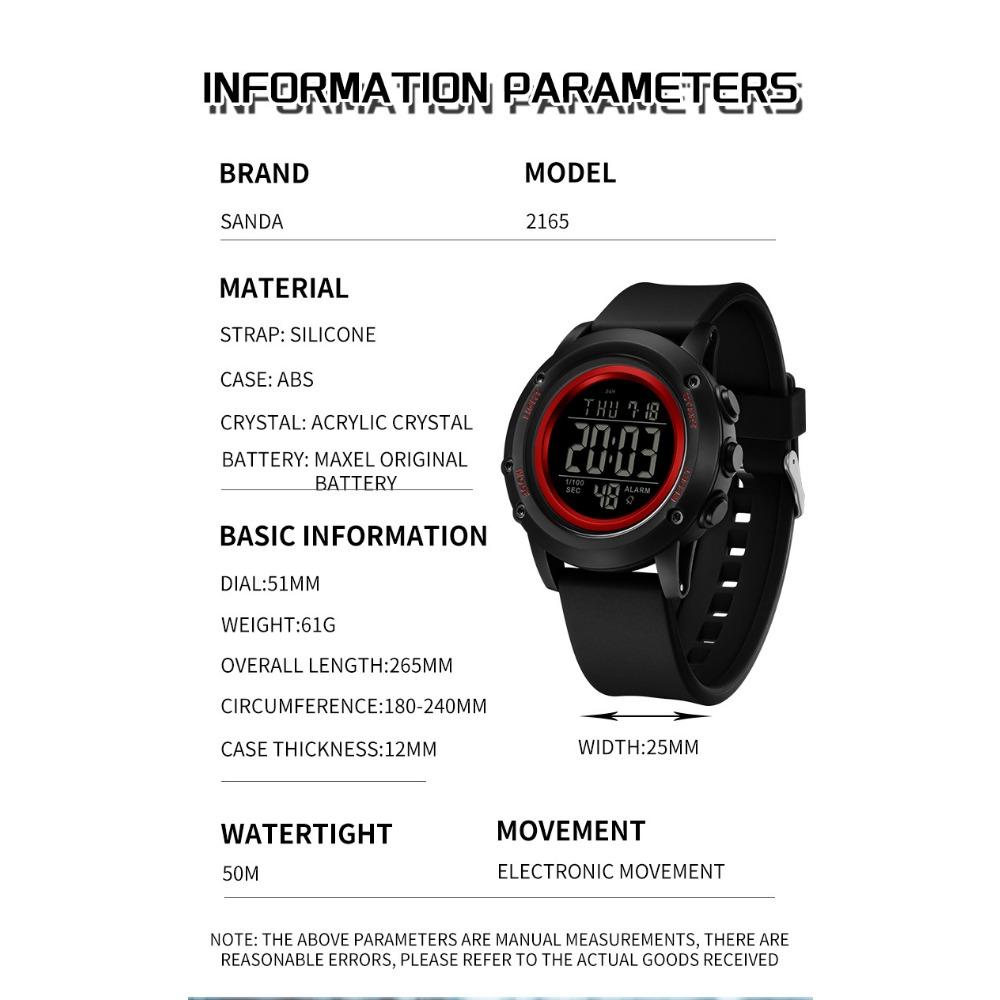 SANDA Outdoor Sports Watch LED Digital Display Electronic Watch Luminous Alarm Clock Trendy Electronic Watch
