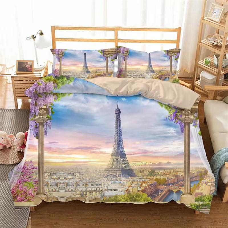 Eiffel Tower Duvet Cover Set Paris Twin Full Queen King Bedding Set For Girl Women Couple Room Romantic Theme Comforter Cover