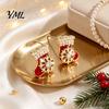 Decorative Winter Earrings 1 Pair Red Christmas Stocking Stud for Women, Sparkly Rhinestone Enamel Gift Her Sock Shaped Earring with Snowflake,