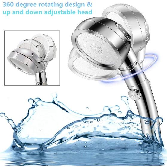 Modern 3-Setting Detachable Shower Head with 59-Inch Hose, High Pressure Water Saving, 360 Rotating Adjustable Handheld Shower Head with ON/OFF