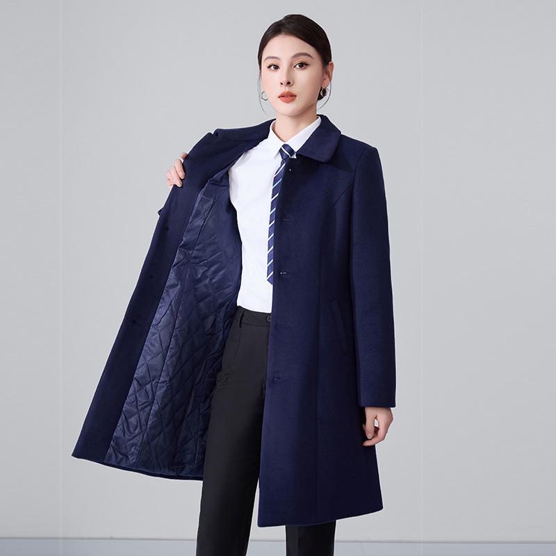 Women's Mid-Length Woolen Coat with Cotton Padding - Unisex Workwear for Autumn and Winter