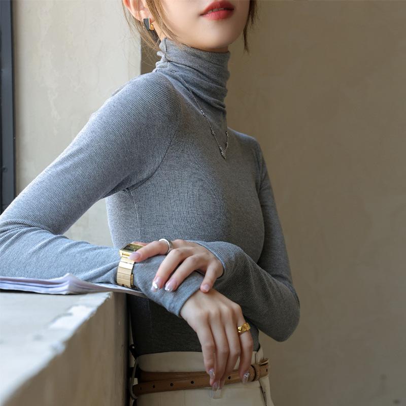 Pile Neck Thick Modal Thread Base Shirt Women's Autumn Winter High Neck Long Sleeve Slim Fit T-shirt