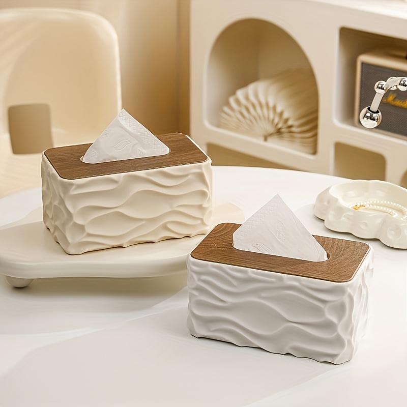 1PC Modern Minimalist Large Tissue Box Holder with Polished Brown Lid - Square Plastic Storage Organizer Suitable for Bathroom & Living Room