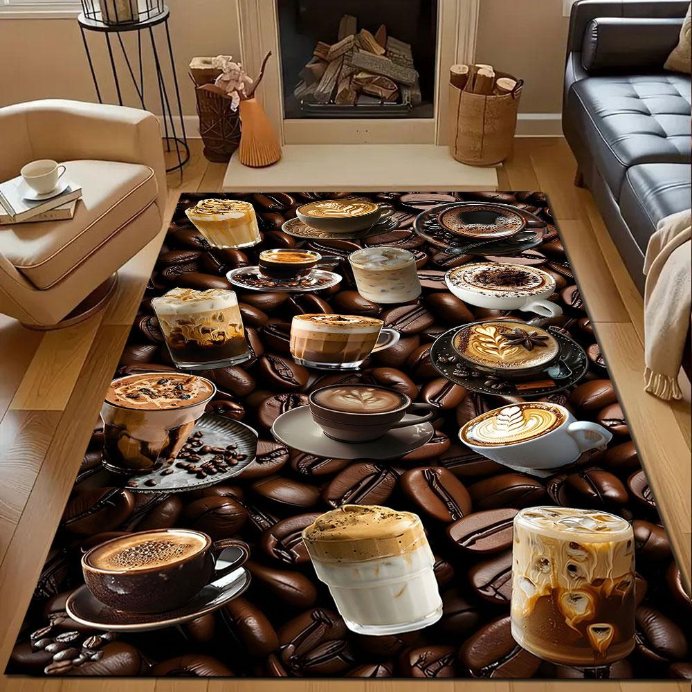 Coffee Art and Beans Collage Pattern Patterned carpet, non slip mat suitable for living room and bedroom sofas