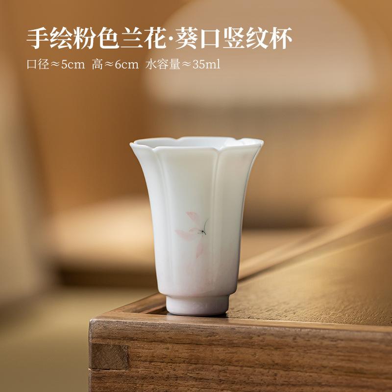 

Pure Hand Painted Pink Orchid Tea Cup Ceramic Cups Porcelain Kui Mouth Teacup Teacups Tool Puera Bowl Maker Chinese Beautiful Below 200mL