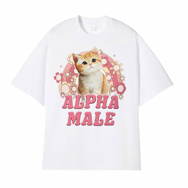 Alpha Männchen Niedliches Kätzchen Regenbogen T-Shirt Damen Lustiges Katzen Meme Grafik T-Shirts Mode Vintage Kurzarm T-Shirt Streetwear