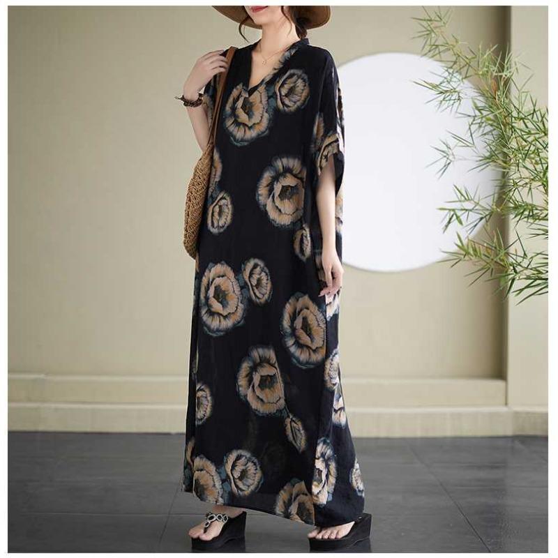 V-Neck Vintage Long Flesh-Covering Dresses