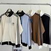 Retro Striped Waffle Knit Jacket Unisex Couple Short Coat High Quality Outerwear
