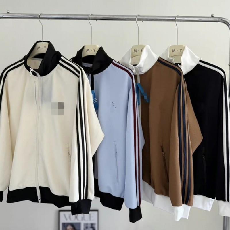 Retro Striped Waffle Knit Jacket Unisex Couple Short Coat High Quality Outerwear