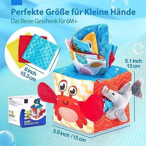Hahaland Baby Toys 6-12 Months Montessori Sensory Tissue Box, Colorful Fabric Tabs Sensory Motor Skills Learning Toy for Boys Girls Gifts