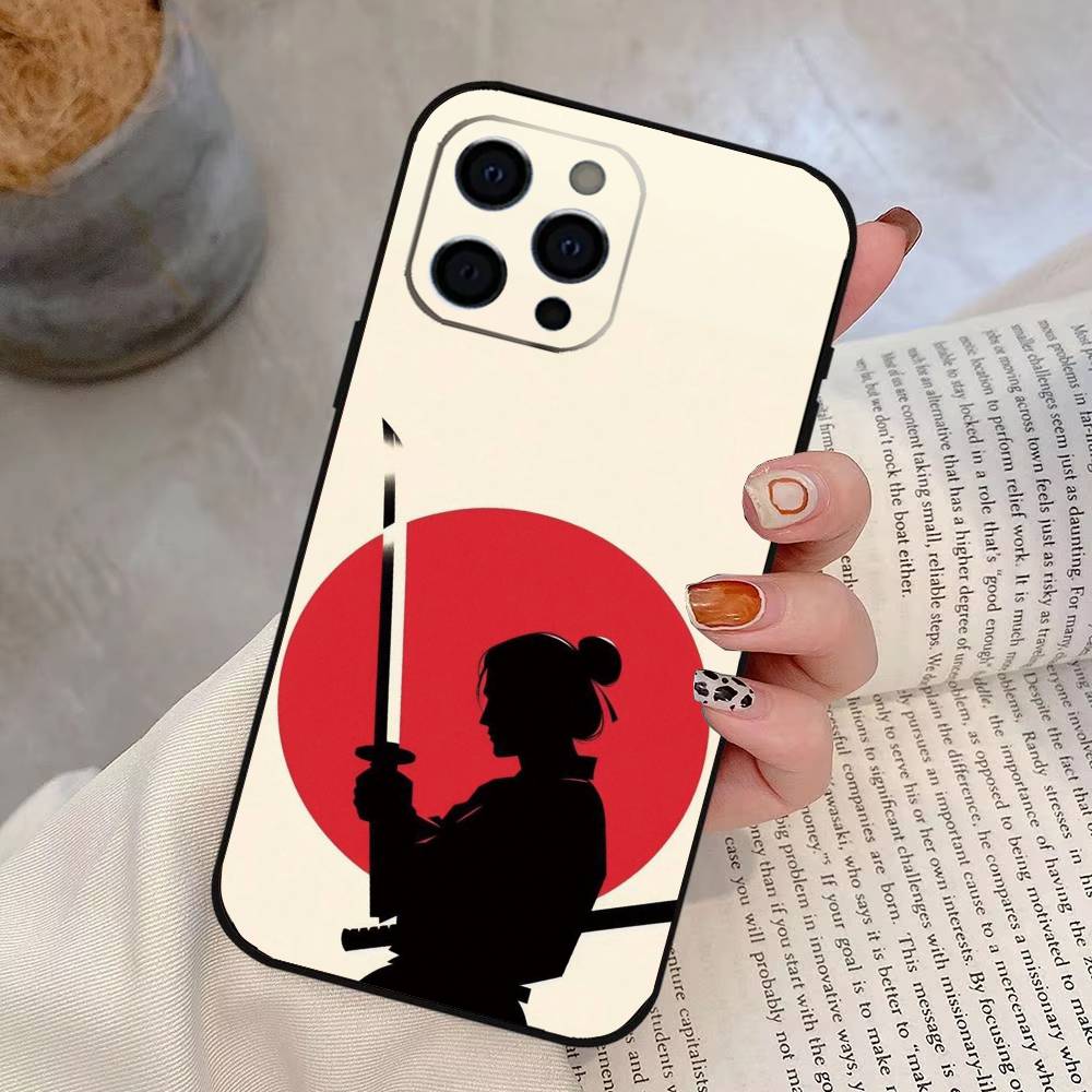 Japanisches Bushido Samurai Handyhülle Für iPhone 17,16,15,14,13,12,11 Plus,Pro Max,XS,Weiche Silikon Schwarze Hülle