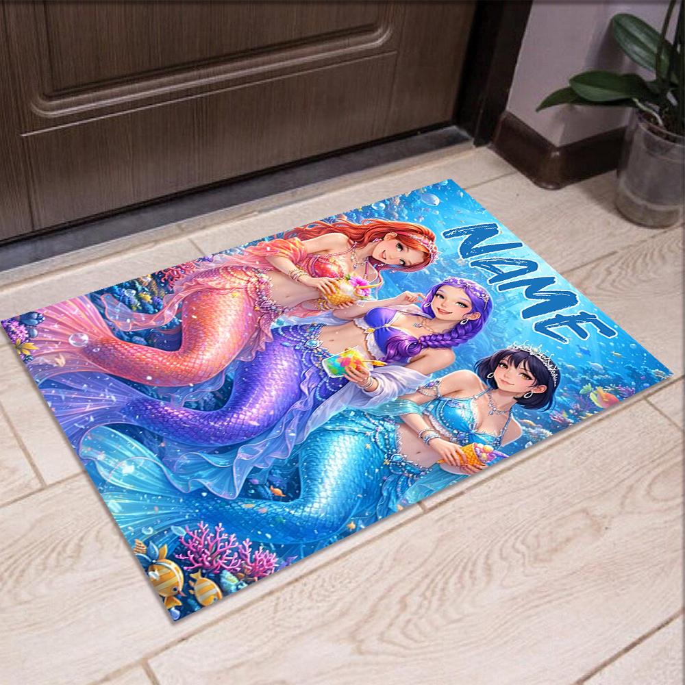 Custom Name Mermaid Printed Carpet,Rug for Office Chair Living Room Bedroom Kitchen Room Decor Gifts.