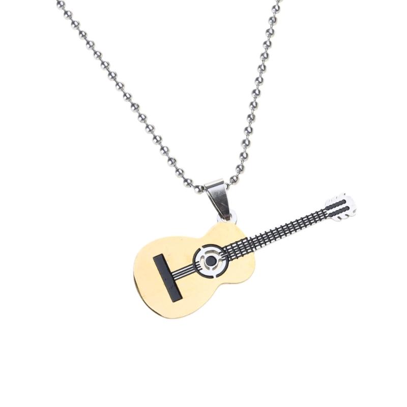 Musical Guitar Pendant with 60cm/24in Chain Hip Hop Music Style Stainless Steel Guitar Pendant Jewelry Personalized Gift