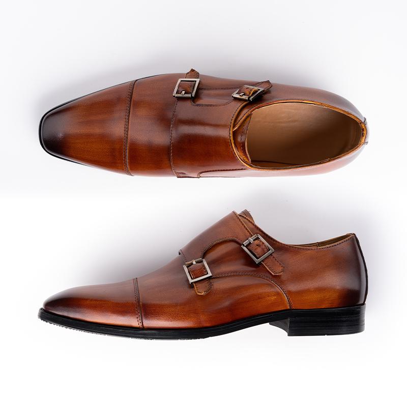 Fashion Men's Leather Shoes Wedding Office Dress Oxford Pointed Toe Shoe Fashion Classic Handmade Leather Monk Buckle Strap Loafers Shoe