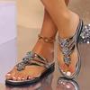 Women's Flat Sandals Summer New Round Head with Toe Rhinestones Soft Bottom Anti-slip Wear-resistant Slippers