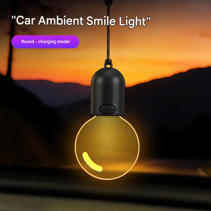 

Car Rearview Mirror Pendant Decor LED Car Hanging Ornament Interior Ambient Lighting smiling face pendant For Long Trips Daily Use,1PCS round